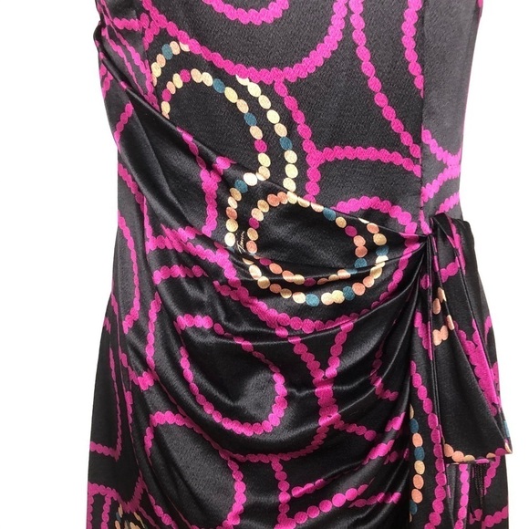 Trina Turk 100% silk one-shoulder black purple dress LBD fringe faux wrap 4 - Picture 10 of 13